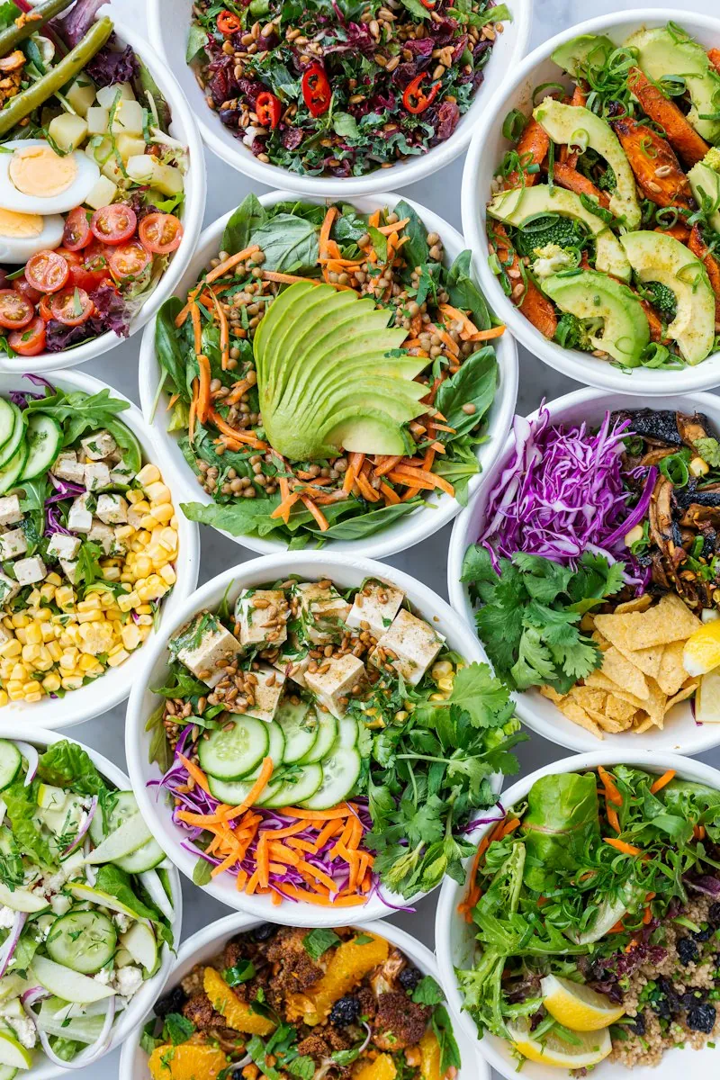 A colourful green and purple vegetable salad
